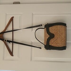 MARIA ANTONIETTA Handmade in Tuscany Italy, rattan & blk leather handbag